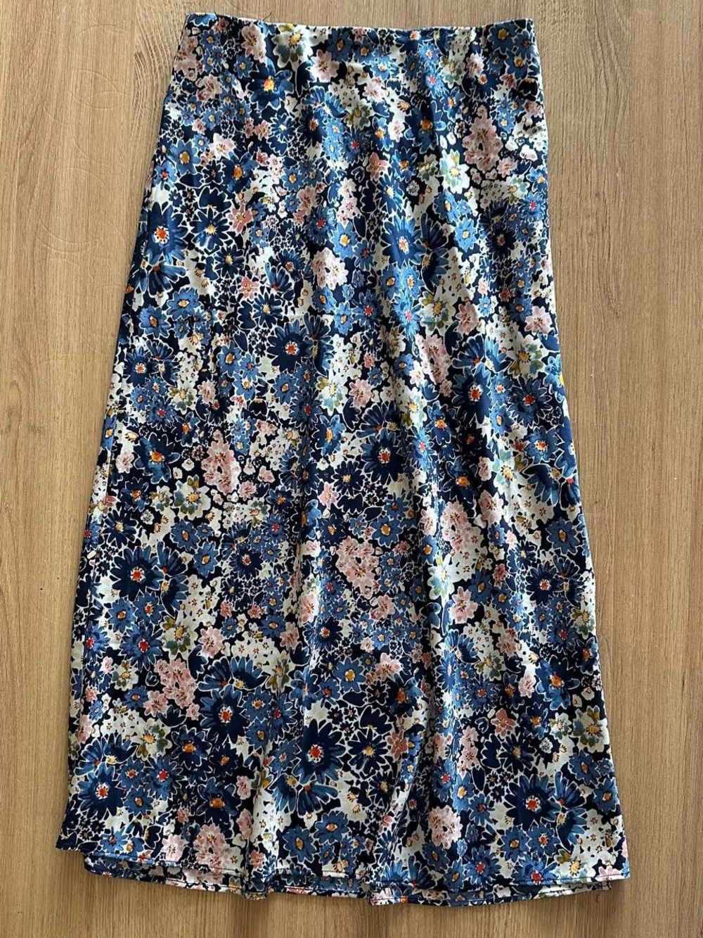 LOFT Navy Floral Midi Skirt with Pink and White Accents